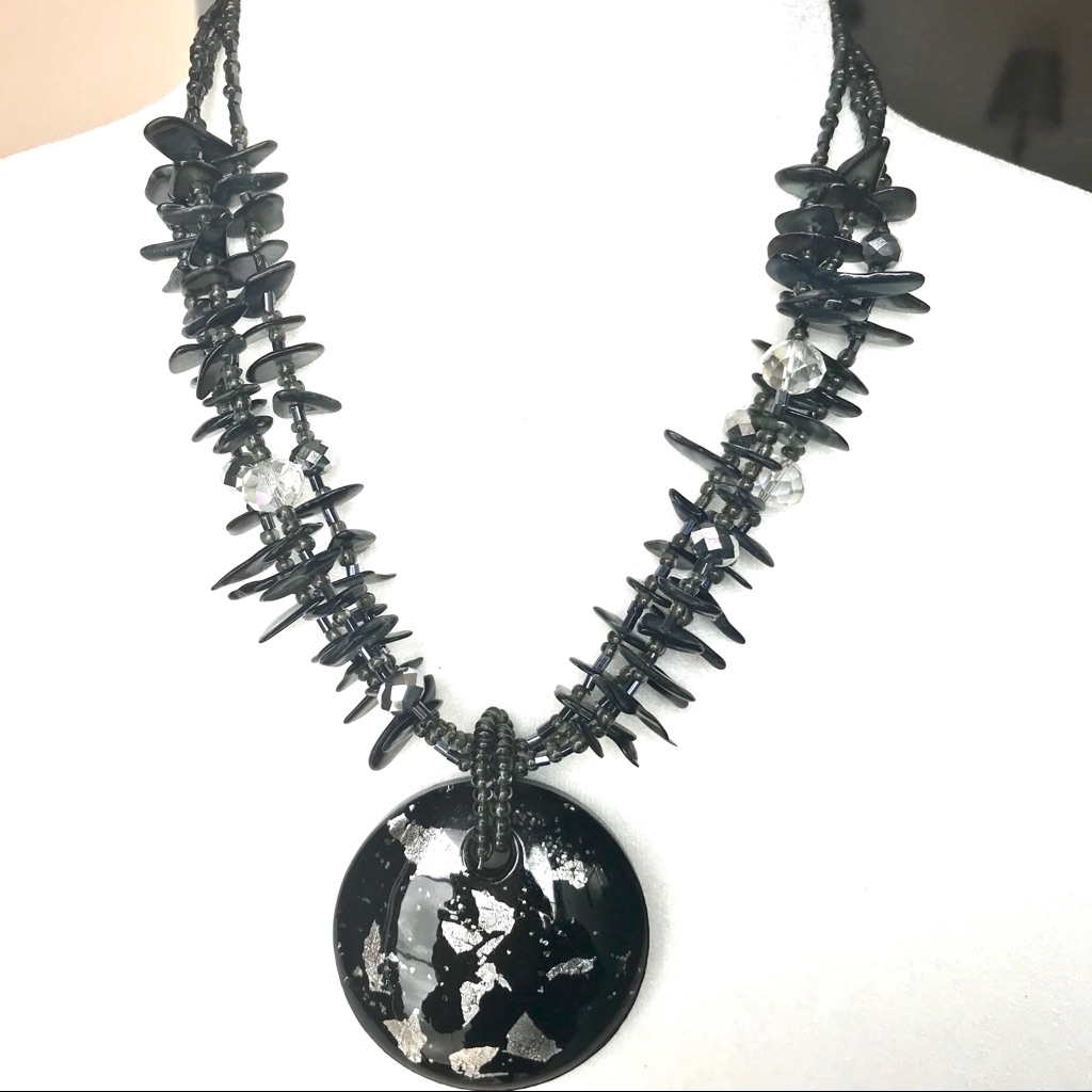 Black/ Sliver Necklace With Earrings